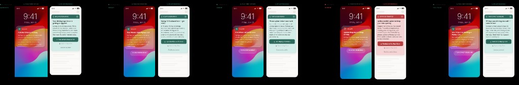 Approximate stand-in: five-stage migration messaging timeline showing push notifications and in-app modals from announcement through post-deadline